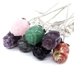 Rose Flower Bouquet for Valentines Day, Weddings, Birthdays Gifts, Natural Stone Crystal Carved Quartz Party Home Decoration