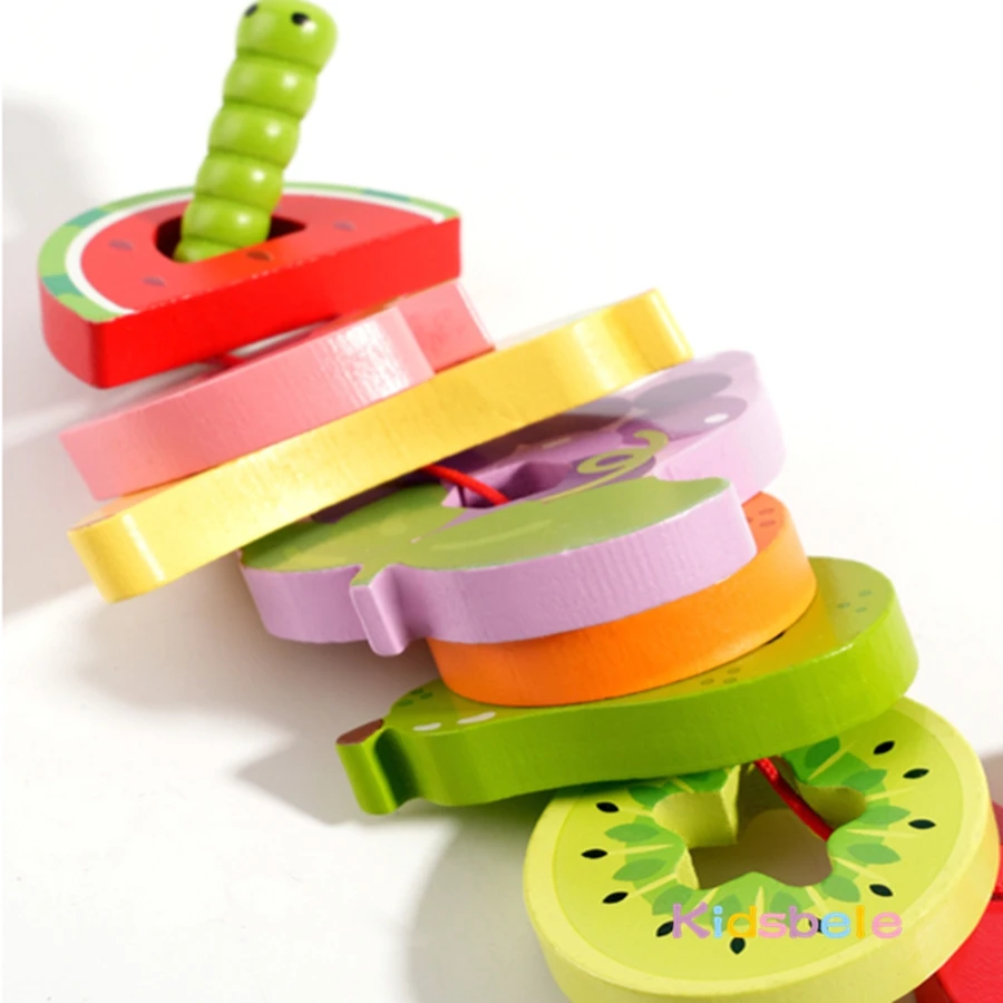 Kleinkind Montessori doppelseitige Obst Farbe Form Anerkennung Spiel Schnürung Threading Spielzeug Mit Karten Frühe Pädagogische Party Geschenk