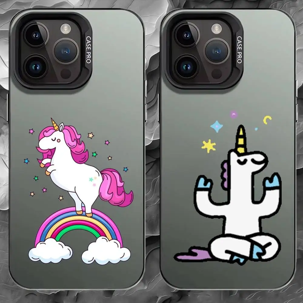 Q V-version unicorn Phone Case For iPhone 17 16 15 14 13 12 11 Pro Max Plus Silver Matte Black Cover