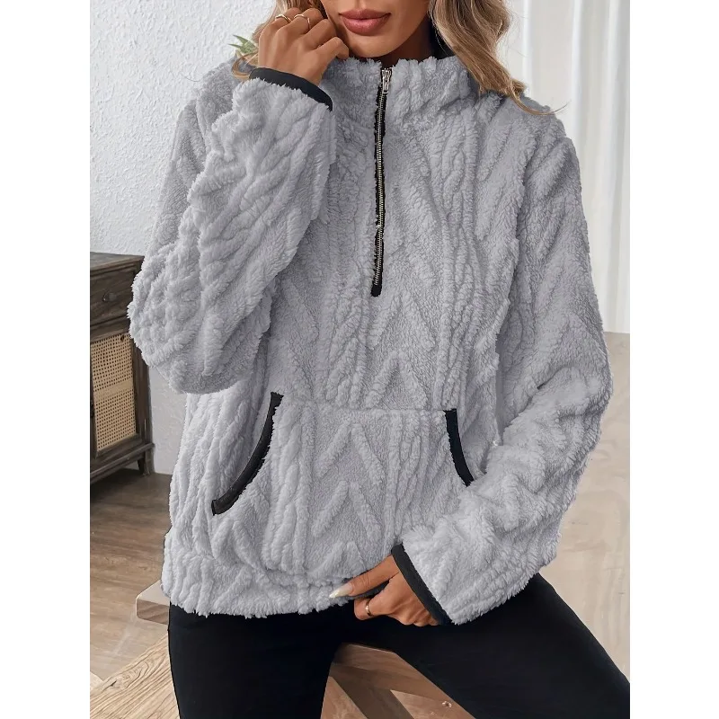 2025 Fashion Women's New Autumn and Winter Turn-down Collar Short Lamb Wool Sweatshirt