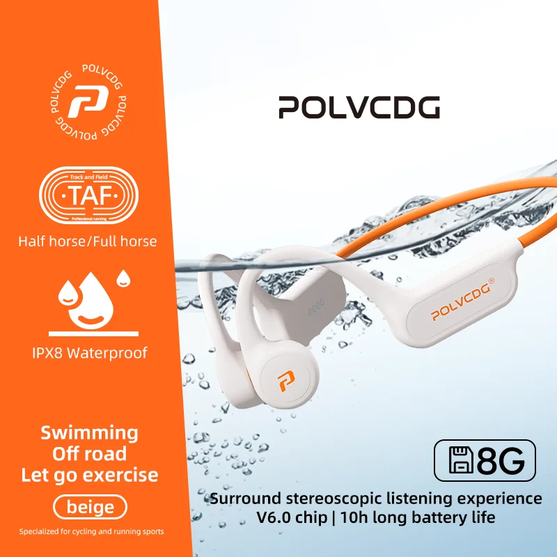 POLVCDG X8 oordopjes met beengeleiding, 8G, IPX8 waterdicht, open ontwerp, ideaal voor zwemmen, hardlopen en fietsen, hangende oordopjes.