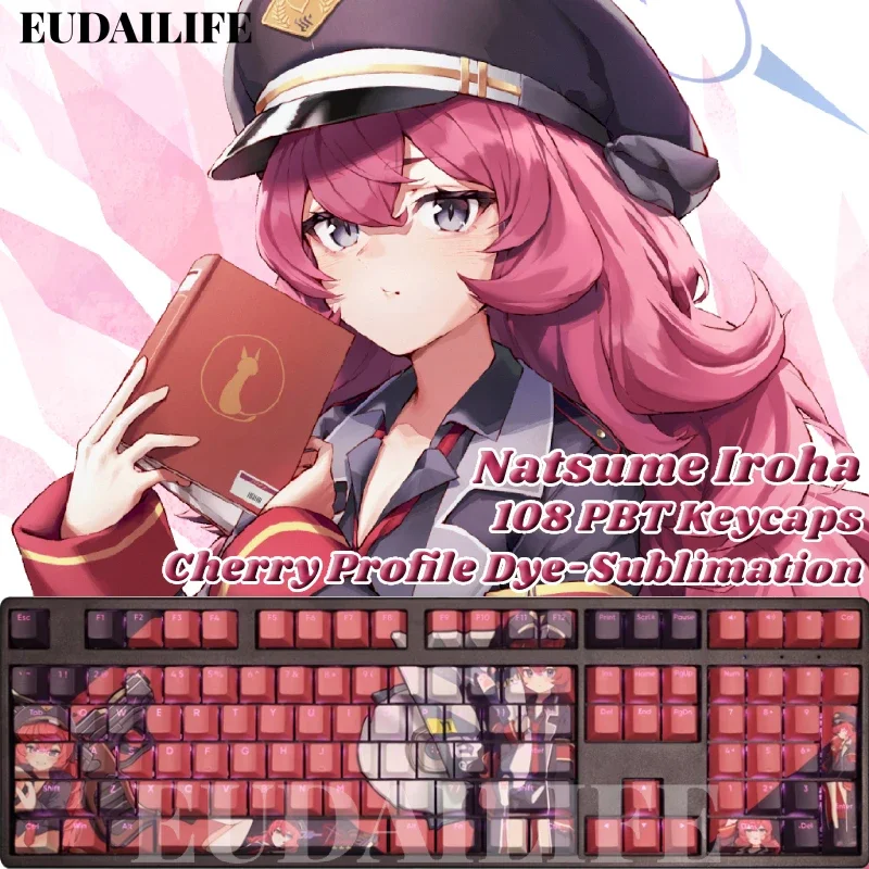 Natsume Iroha 108 Keycap Blue Archive PBT DYE Sublimation Light Transmitting Cherry Switch Key Cover for Mechanical Keyboard