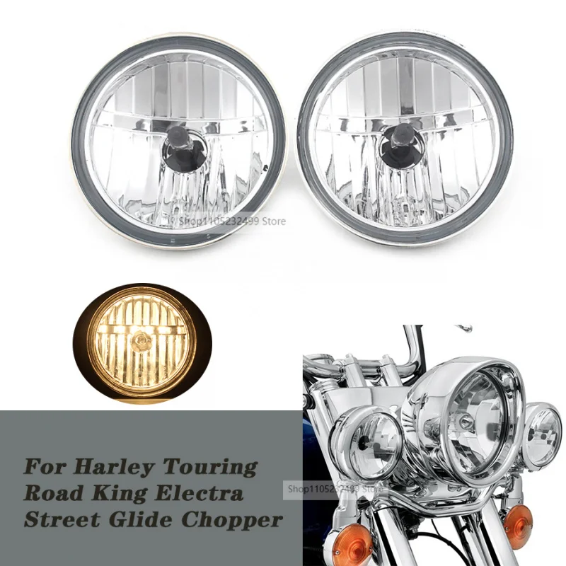 For Harley Davidson Touring Electra Glide 2014-UP,  Motorcycle Front Auxiliary Spotlight, Chrome Fog Passing Light Compatible