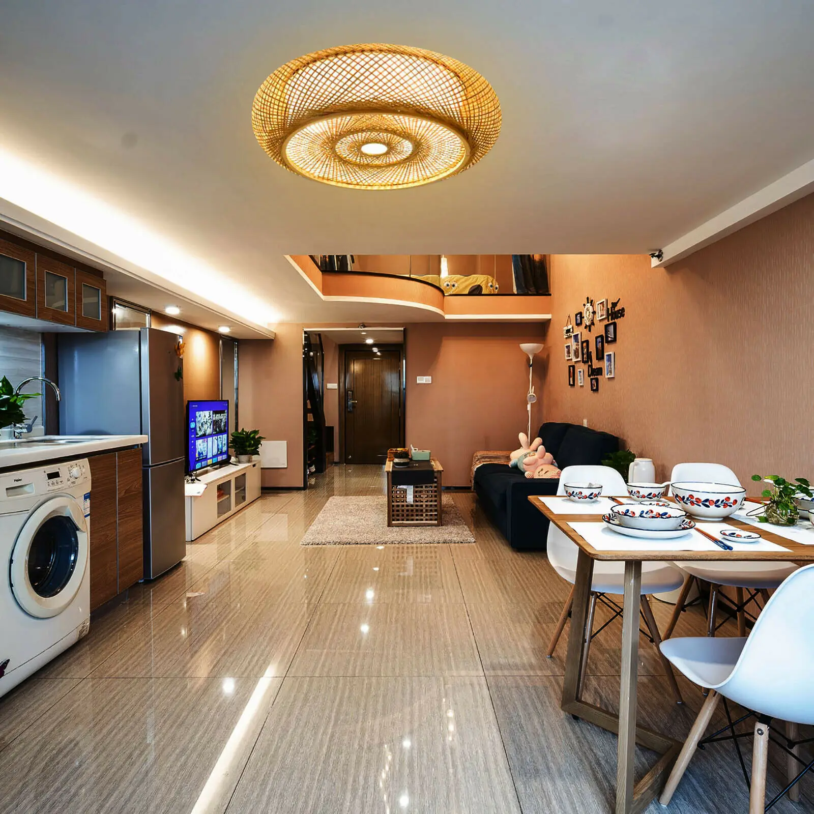 50cm Round Bamboo Wicker Rattan Lantern Pendant Light Fixture Hanging Ceiling Lamp