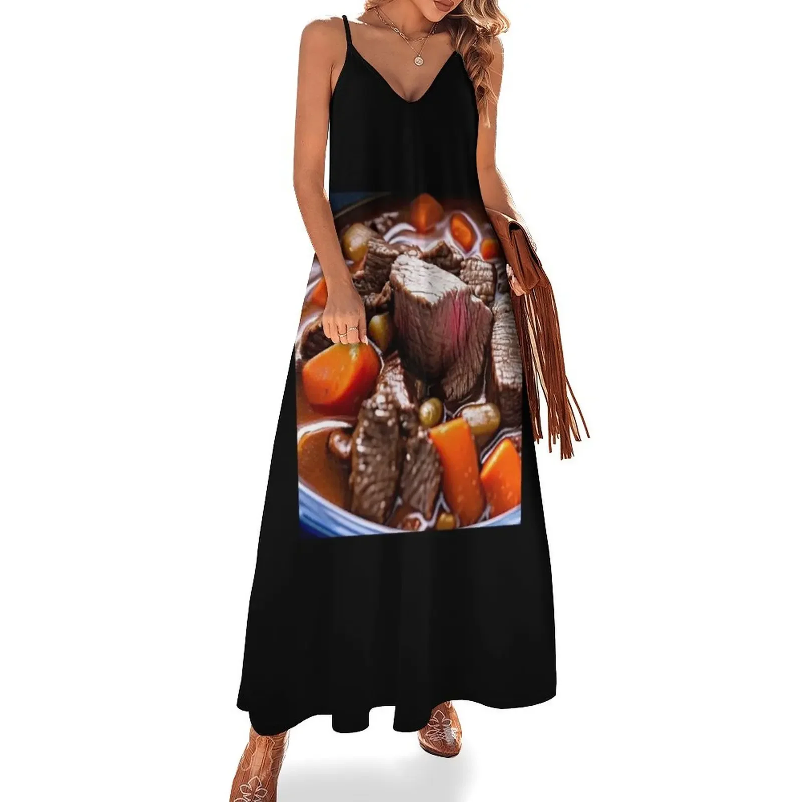 

Beef stew graphic Sleeveless Dress Summer skirt dress for woman Elegant gown Dress