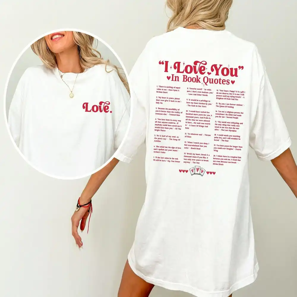 Vintage Retro Different Ways Say I Love You In Book Quotes Print Tee Love You Clipart Casual Y2K Top Daily Trendy Streetwear