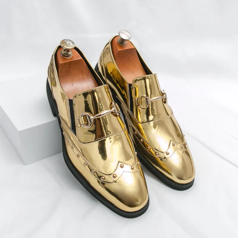 

Fashion Rivet Social Shoe Male Luxury Gold Leather Formal Shoes For Man Plus Size 46 Slip-On Party Shoes Man zapatos para hombre