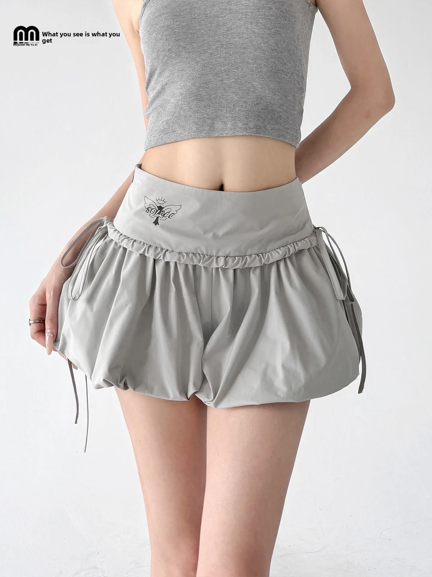 

Gray Flower Bud Women's Shorts Summer 2026 Drawstring Slimming High-End Sensation Ladies Anti-Light Sports Casual Pants