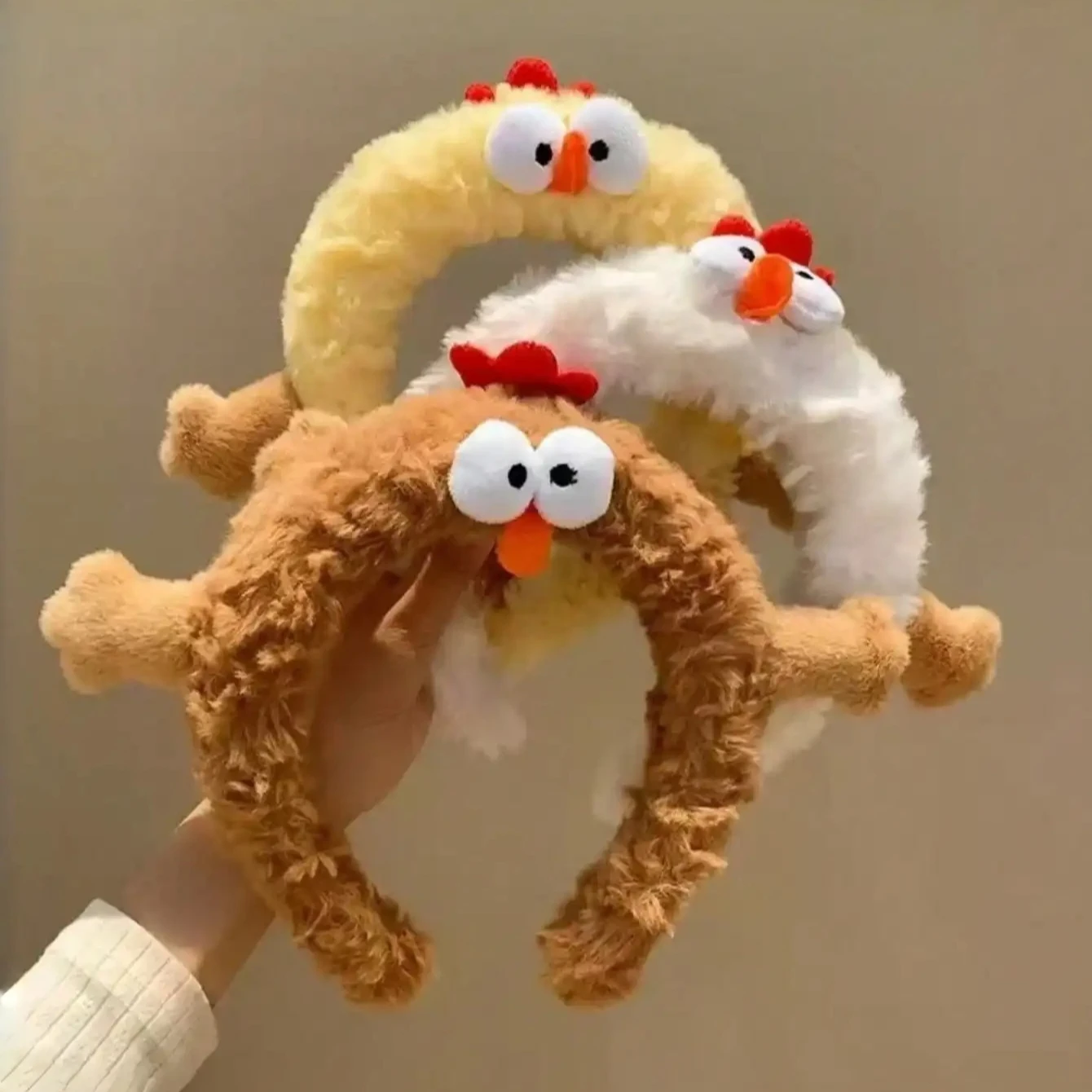 

3pcs/1pc New Plush Cartoon Animal Headbands, Cute Chick Plush Headbands, Autumn/Winter Fashionable Hair Accessories In Coffee, W