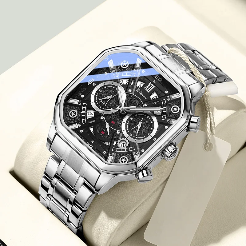 CHENXI High Quality Luminous Timing Function Watches For Man Silver Case Stainless Steel Strap Quartz Wristwatches Clock Gifts