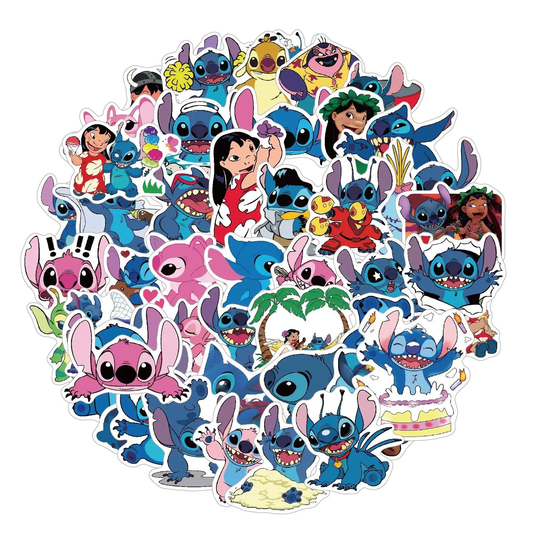 50PCS Cute Cartoon Lilo & Stitch Stickers DIY Diary Laptop Luggage Skateboard Graffiti Decals Fun Classic Toy