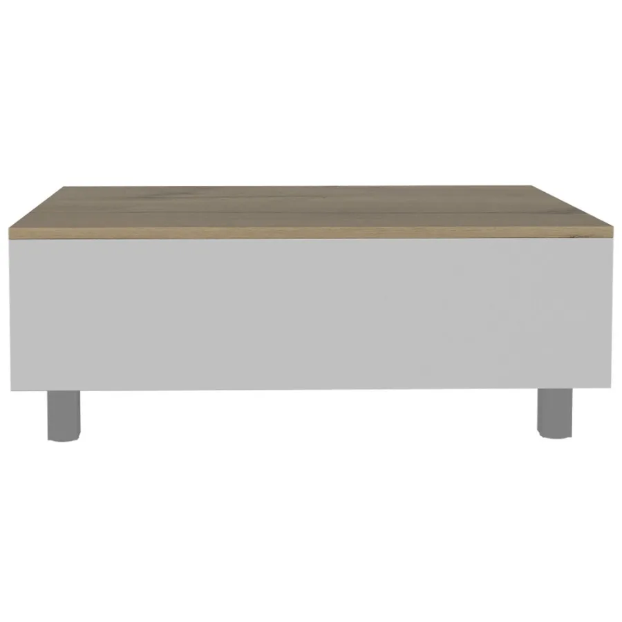 Mesa de centro rectangular inclinable con tapa elevable de roble blanco