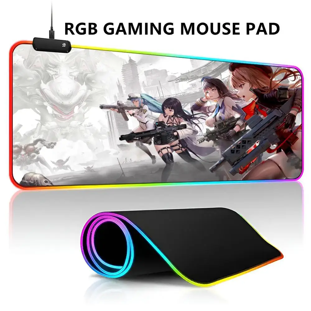 Goddess of Victory Nikke RGB LED Light Gaming Waterproof Large Gamer Mouse Carpet Big Mause Keyboard Pad PC Desk Play Mat with B