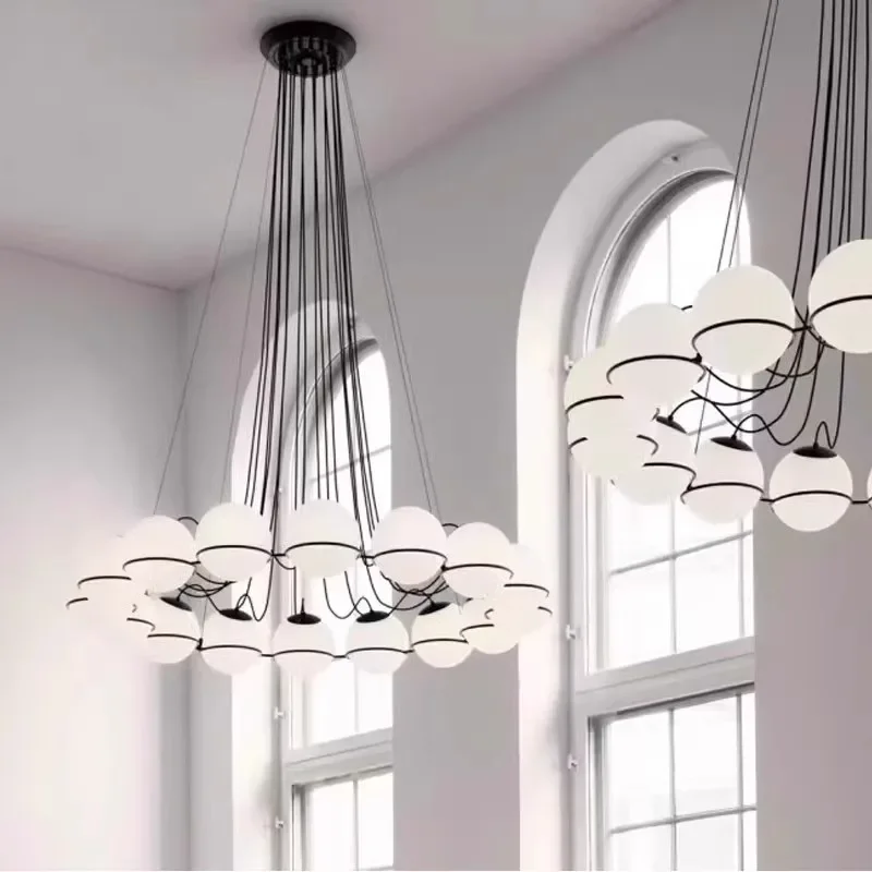 

SANDYHA Stylish Circular Glass Ball Pendant Light LED Fixture Modern Design for Living Room Villa Lobby Hotel Home Decor
