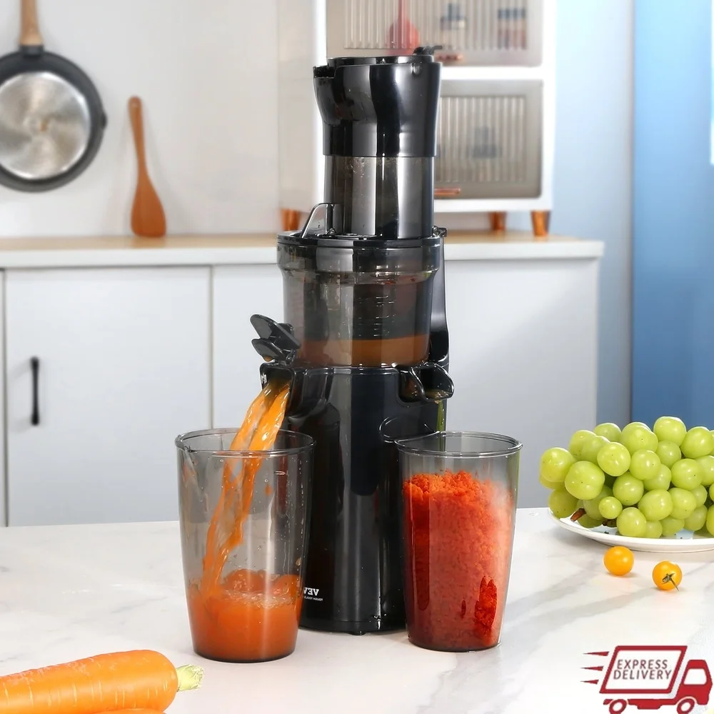 

Masticating Slow Juicer Electric Cold Press Squeezer Fruits and Vegetables Easy Clean Pulp Separation High Power 200W Motor 2.6