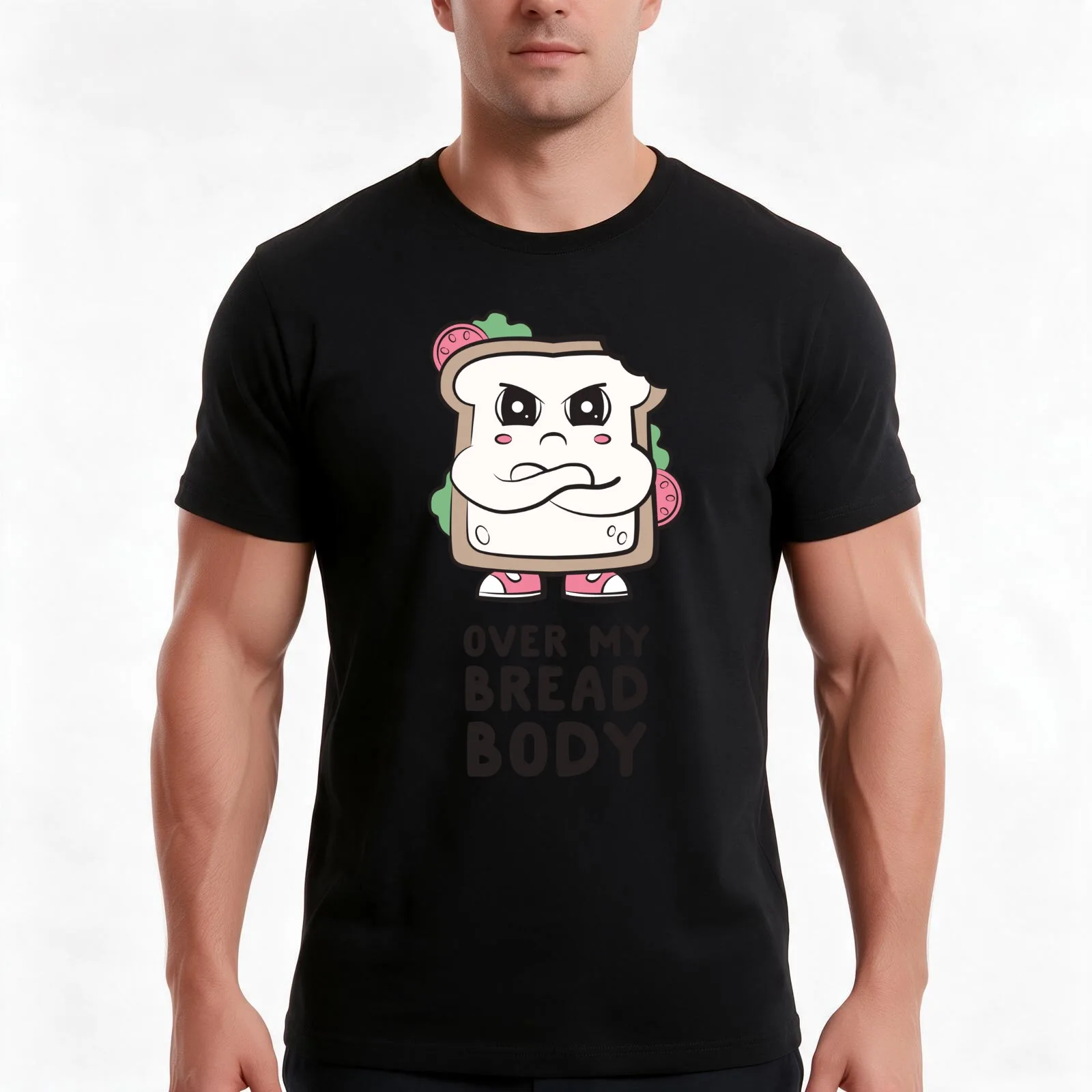 Over My Bread Body T-Shirt, Summer Casual Cotton Tee, Oversized Streetwear Tops, Vintage Graphic Print, Loose Fit Short Sleeve