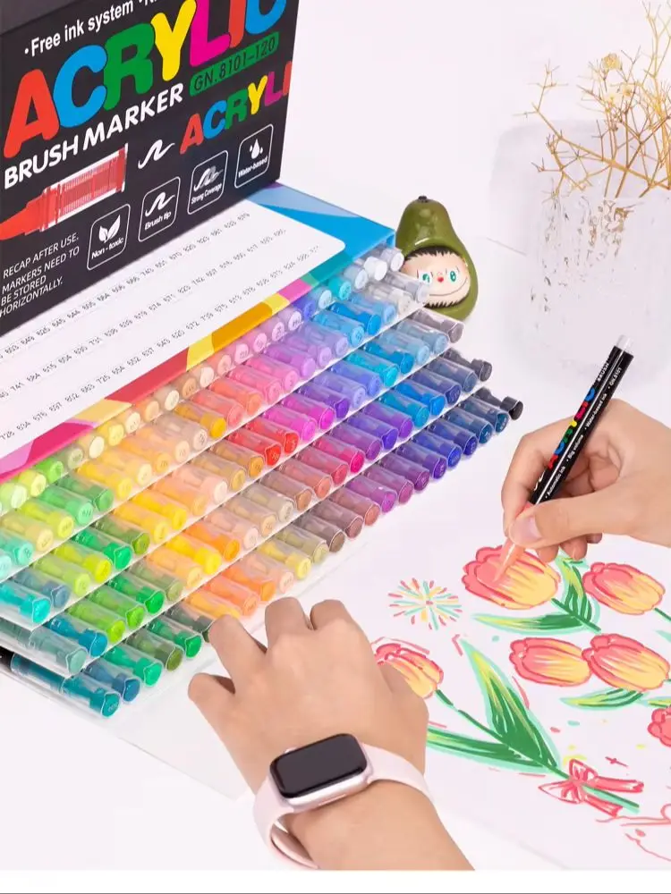 12-168 Colors Acrylic Paint Pens Markers Brush Tip Paint Markers For Rock Painting Wood Canvas Stone，Christmas Card,GN.8101