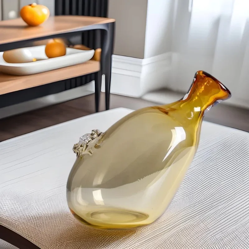 Designer high-end oblique vase inclined ornament, glass creative artwork soft decoration