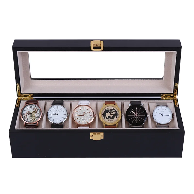VANSIHO 6/10/12 Slots Household Wooden Watch Box Case Glass Skylight Storage Jewelry Collection Storage