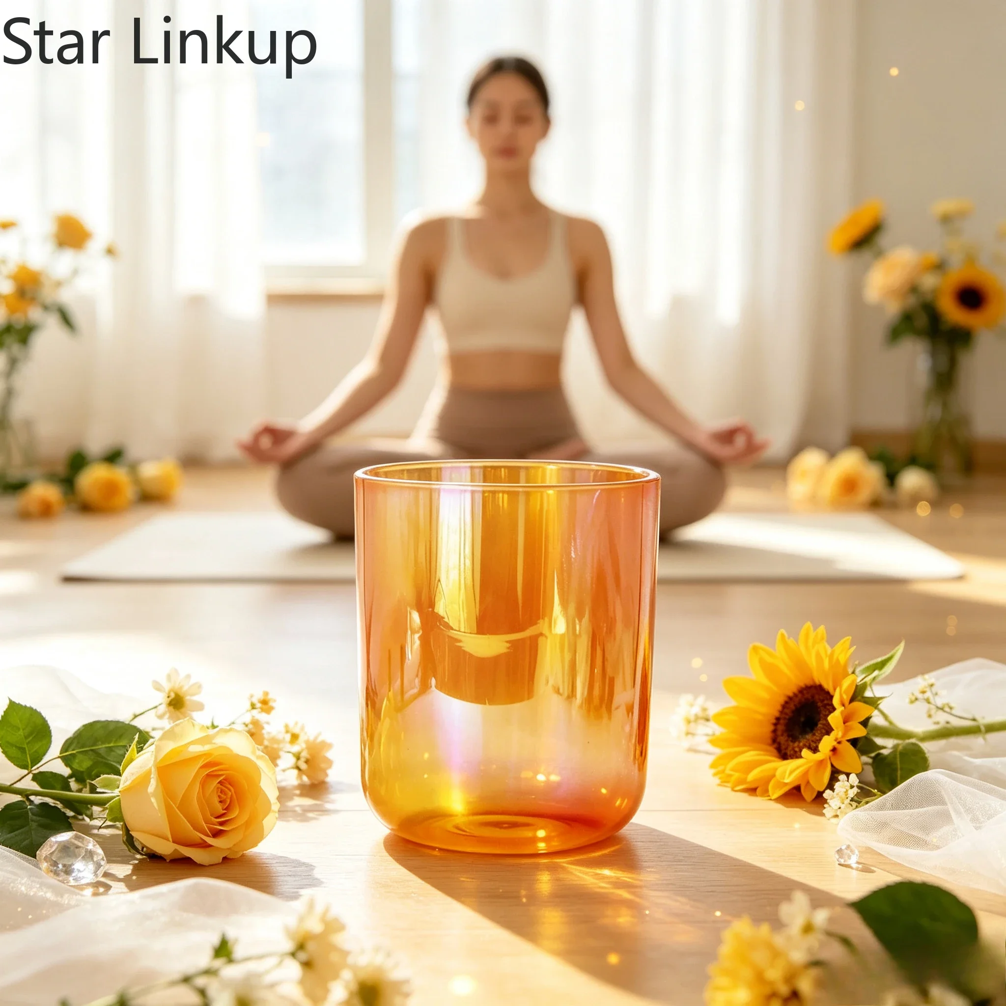 STARLINKUP,crystal singing bowl,cosmic light,orange quartz,rubber mallet,sound healing,yoga meditation,spiritual percussion bowl