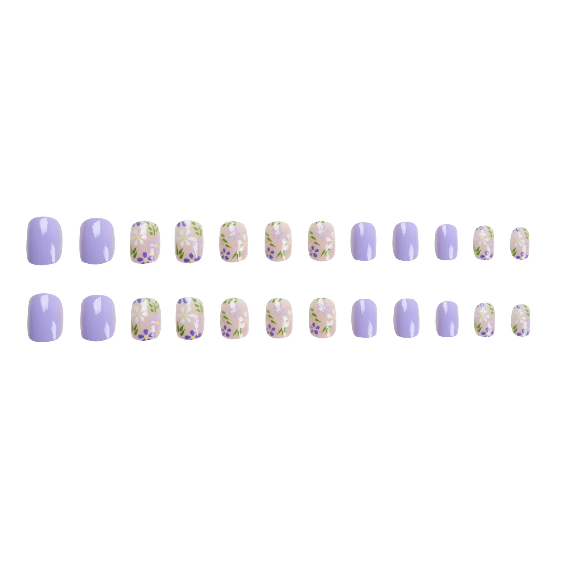 24Pcs Short Fake Nails Purple Round Head Design Artificial False Nails with Glue Press on Nails DIY Nail Art Manicure Tools