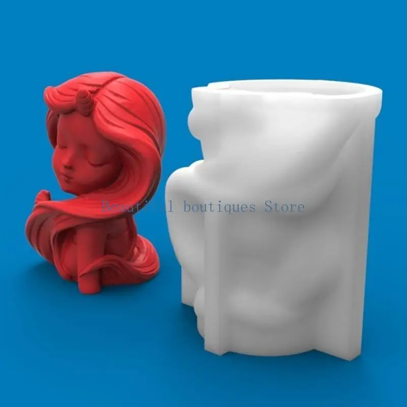 U4LF Aromatherapys Candle Mold Cute Candle Mold Ocean Girls Silicone Mold for Candle Making Plaster Ornaments Molds Gifts