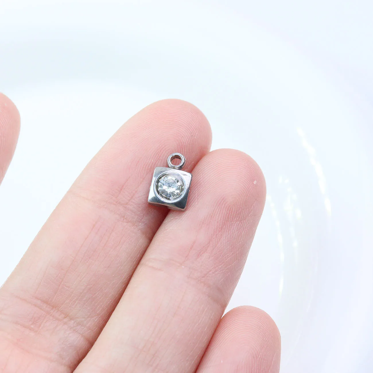 10pcs Stainless Steel Shiny Stones Tear Jewelry Charms Pendant DIY Handcraft Waterproof Antiallergic