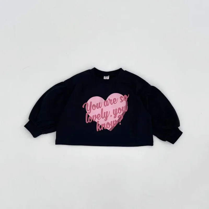 Autumn New Baby Long Sleeve Sweatshirt Cute Girls Letter Heart Print Sweatshirt Children Loose Pullover Toddler Tops Clothes