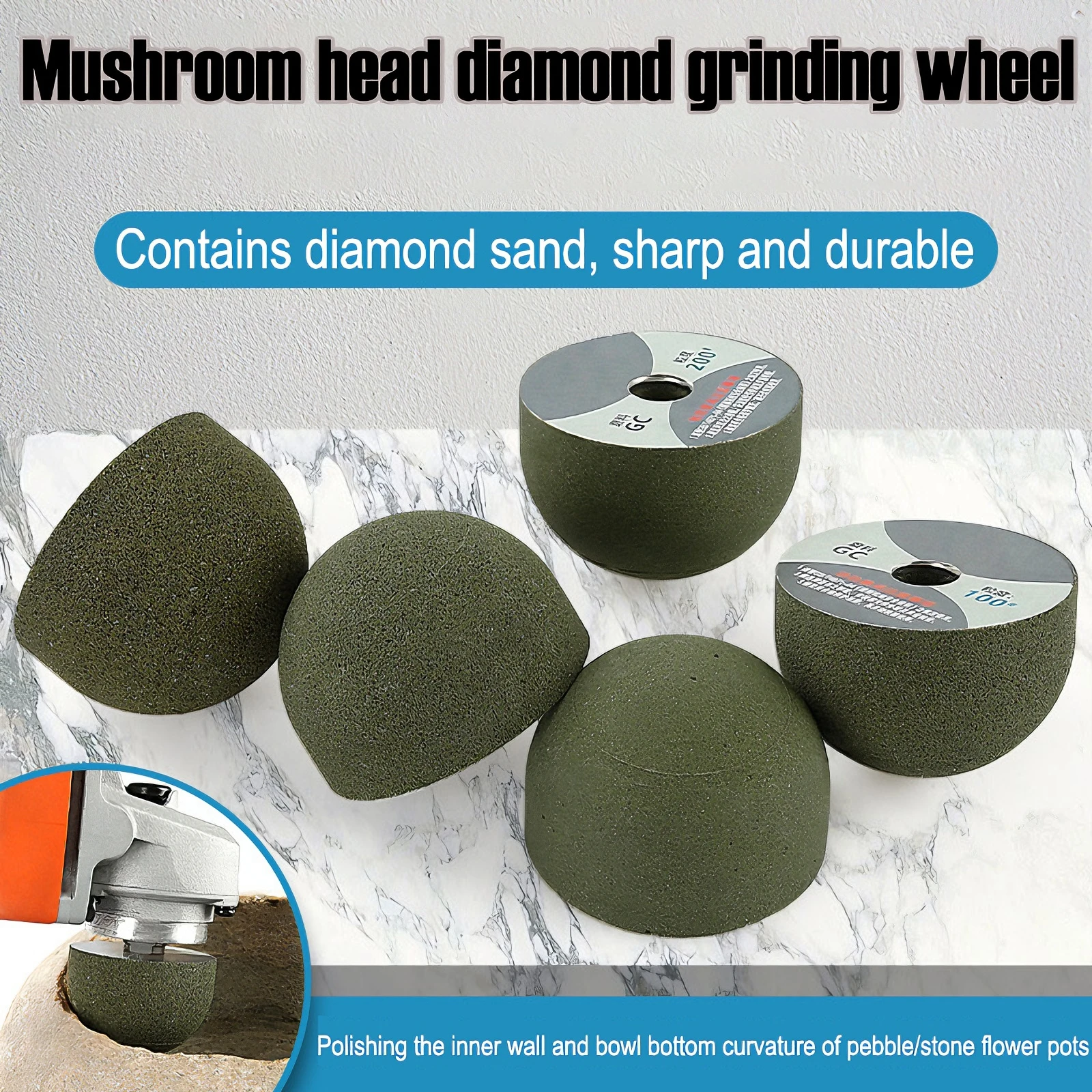 Mushroom Head Polishing Wheels 50/100/200# Brazed Diamond Grinding Wheel for Pebble Stone Flower Pots Curved Surface Sanding
