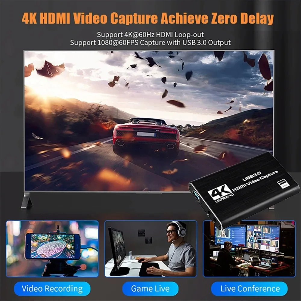 4k 1080p 60fps Hd Video Capture Card HdTV Camera Recording Box - Compatible With Usb 3.0pc Live Streaming Grabber Recorder