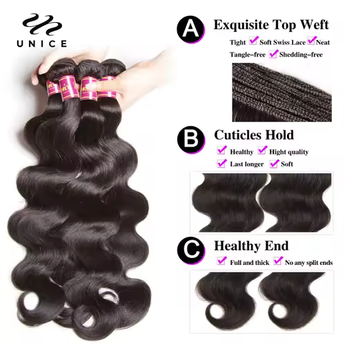 UNice Body Wave Bundles Natural Color 100% Human Hair Bundles Sew-in Quick Weaves Virgin Hair 1/3/4 Bundles Deal - Image 2