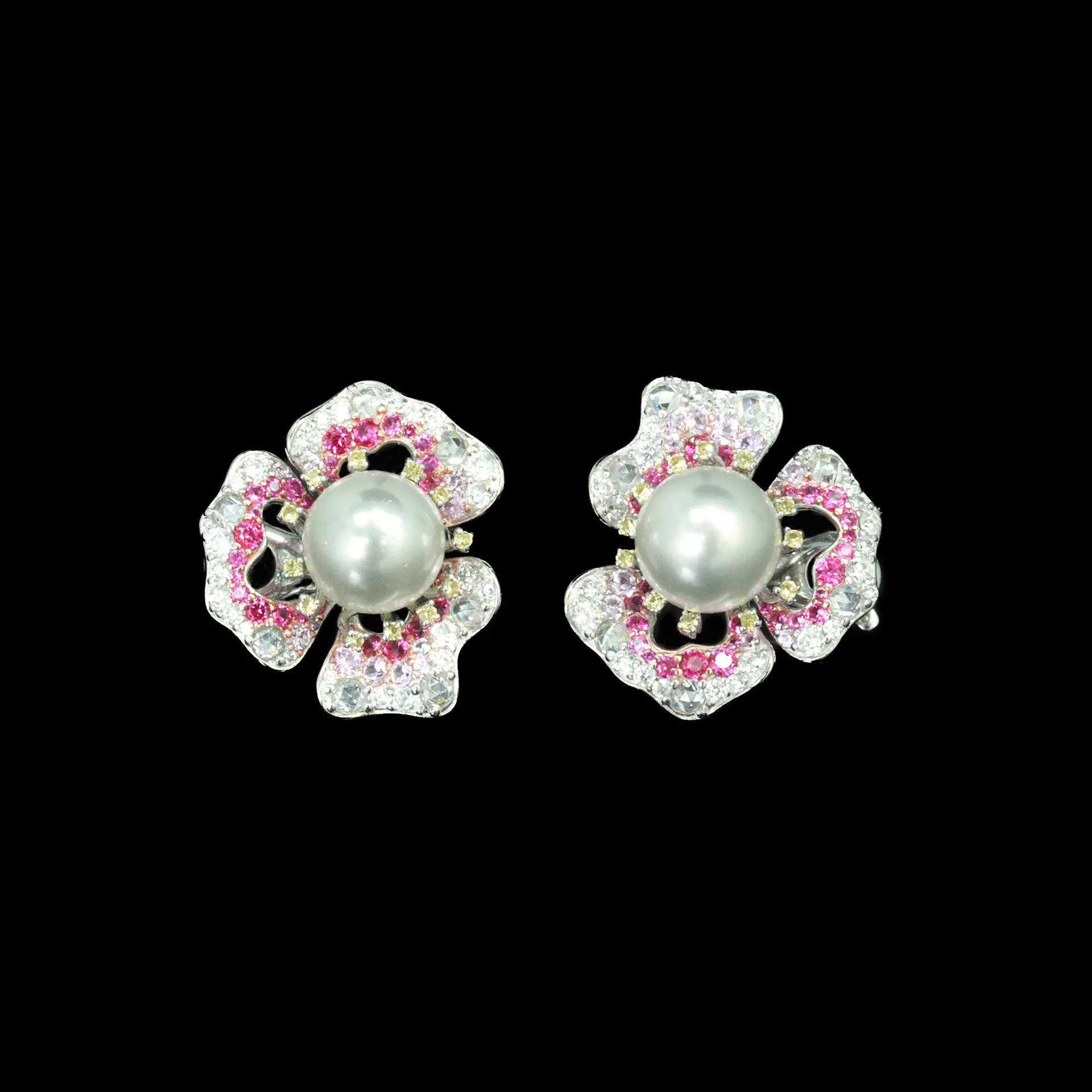 

New S925 Silver High Carbon Diamond 10mm Australian White Bead Romantic Flower stamen Earclap Wedding Jewelry