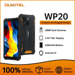 Oukitel 견고한 스마트폰, 안드로이드 12 휴대폰, 쿼드 코어 휴대폰, 20M 카메라, 5.93 인치 HD + 6300 mAh, 4G + 32G, WP20