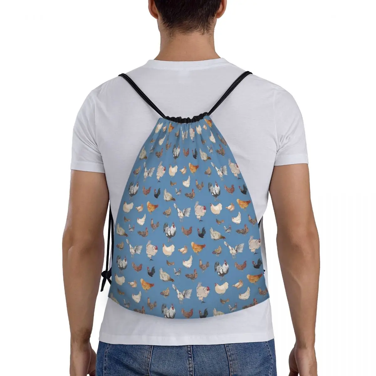 

Chicken Happy Print Backpacks Fashion Portable Drawstring Bags Sports Bag Book Bags For Travel Students