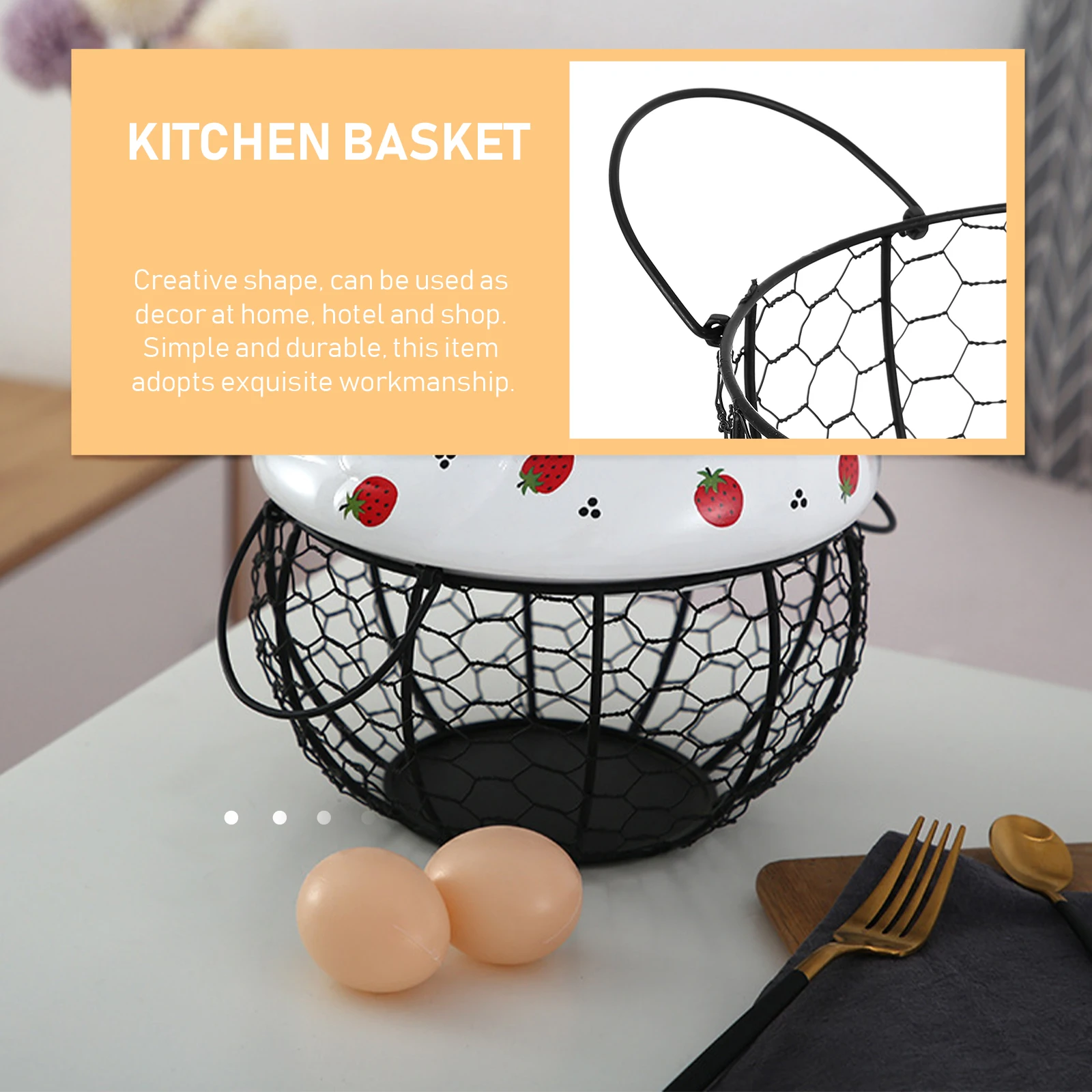 

1pc Vintage Iron Multi-Functional Egg Storage Fruit Basket Household Kitchen Household Iron Basket Home Use Large Capacity