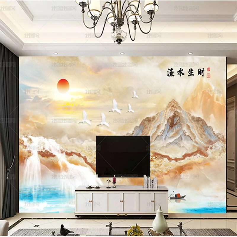 خلفية رخامية ثلاثية الأبعاد مخصصة جدارية مجردة الثروة المائية المتدفقة الجاز الأبيض تلفزيون غرفة المعيشة حائط الخلفية غرفة نوم غرفة الطعام 8d #1