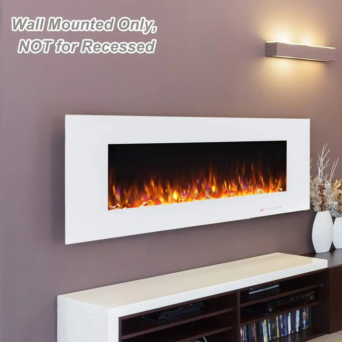 Electric Fireplace, 50 Inches Wall Mounted Fireplace with Overheating Protection, Thermostat, Timer & Remote, Touch Screen