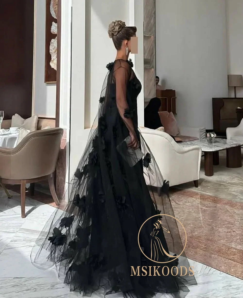 Msikoods 이브닝 드레스 2025 3D 꽃 쉬어 케이프 댄스 파티 드레스 바닥 길이 사우디 아라비아 공식 행사 파티 드레스 맞춤형