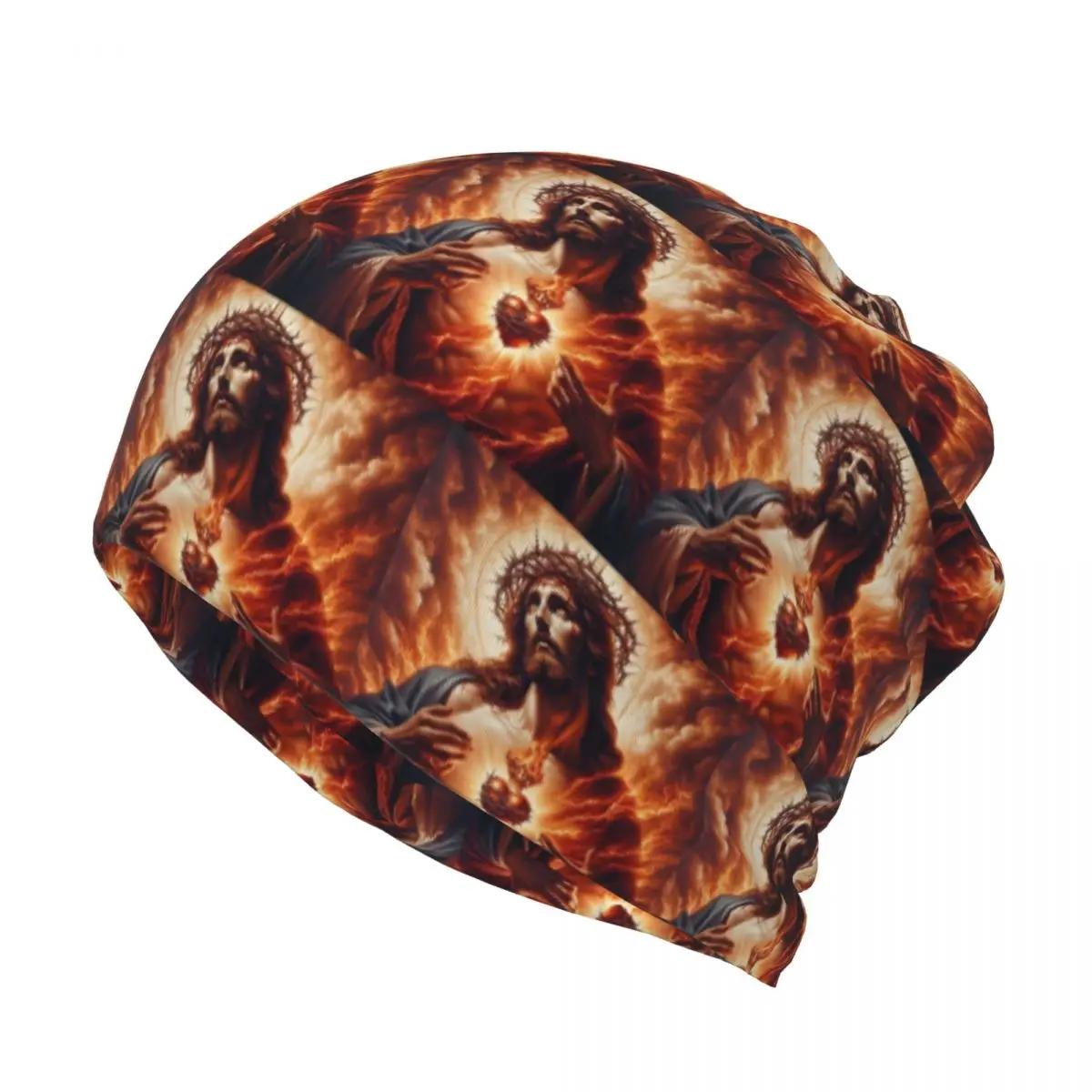 Jesus Christ Angelic Heart Religious Design With Roses & Gold Accents Bandana Neck Gaiter Wrap Scarf Balaclava Beanies Hat