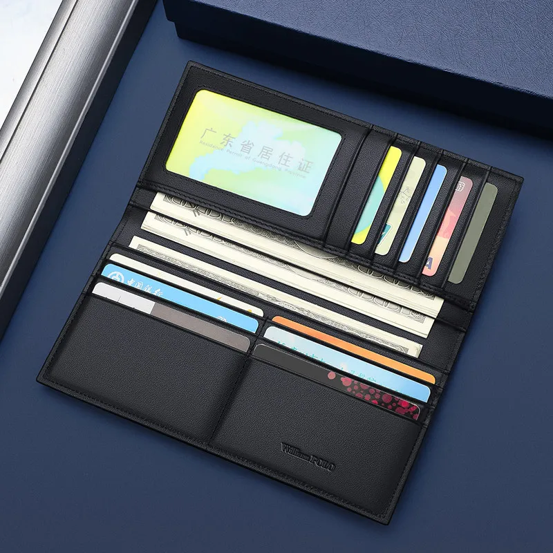 محفظة طويلة من الجلد الطبيعي للرجال جديدة، تصميم ثنائي الطي من جلد البقر المحبب، أكثر من 16 فتحة للبطاقات ونافذة لبطاقة الهوية، حجب RFID، أعمال نحيفة #4