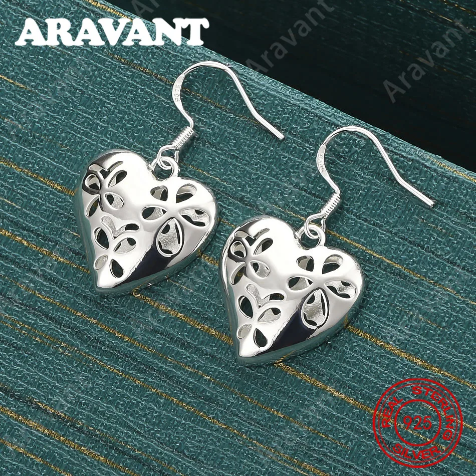 925 Sterling Silver Heart-Shaped Openwork Earrings For Women, Perfect For Commute, Christmas Gifts, And Jewelry