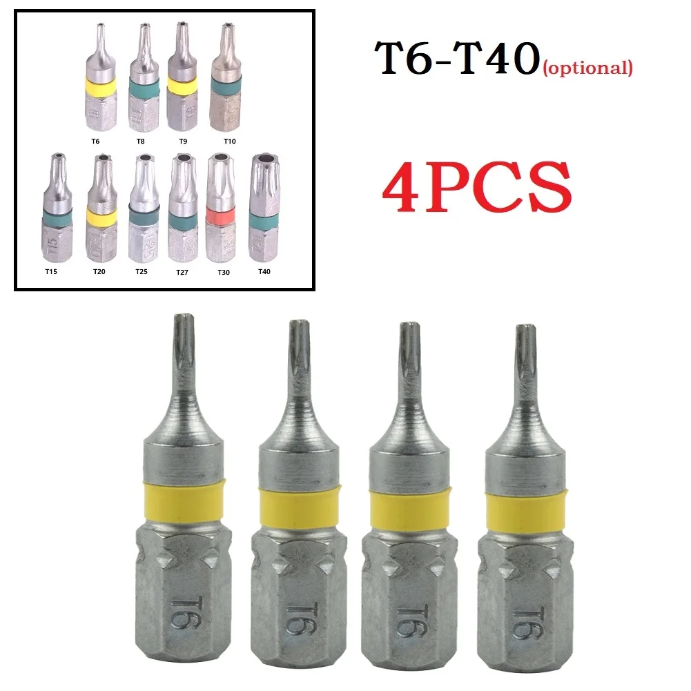 

Hand Tools Screwdriver Bit 25mm 4Pc High Hardness Screw Driver Bit Spanner T6-T40 Hex Head 1/4\\\" Electric High Quality