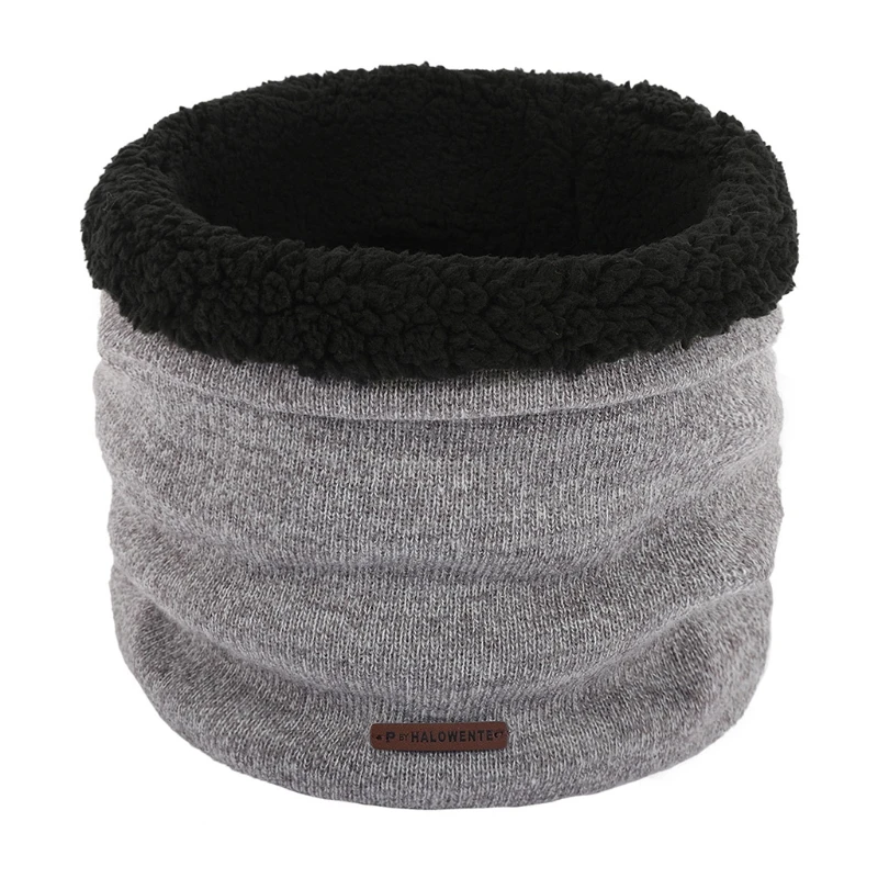 Herren-Winter-Strickhalswärmer-Gamasche, dicker, mit Plüsch gefütterter, winddichter Rundschal