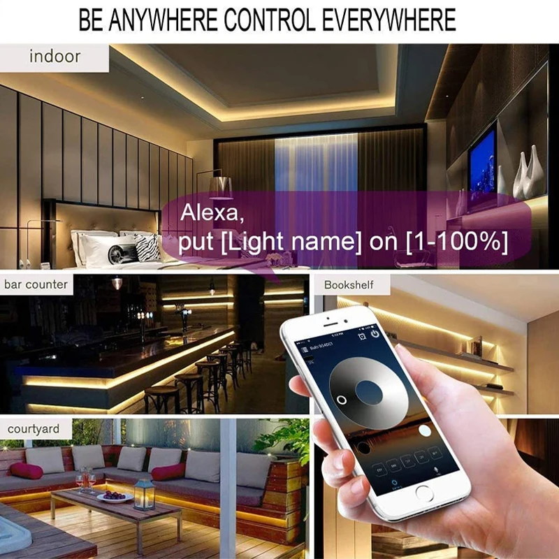 Imagem -06 - Controlador Wifi de Luz Led de Tira Magic Home de 12v e 24v com Controle por Aplicativo e Voz para Luzes de Fita Monocromáticas. Atenuador Funciona com Alexa Google Home Português Brasileiro.