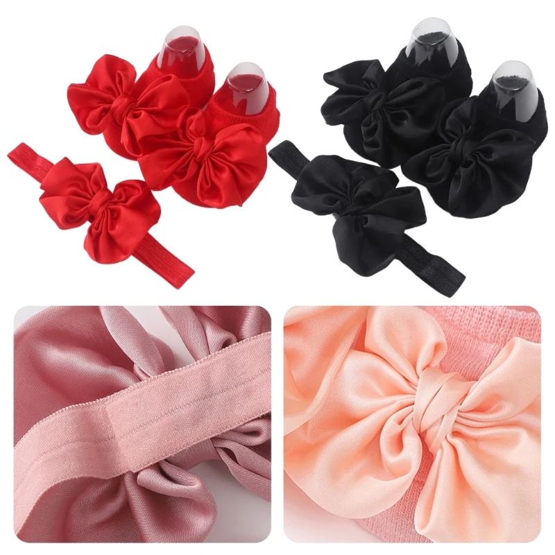 Baby Non-Slip Floor Socks & Bow Headbands Breathable Bowtie Socks FirstWalkers Shoes Infant Elastic Hairband Shower Gift