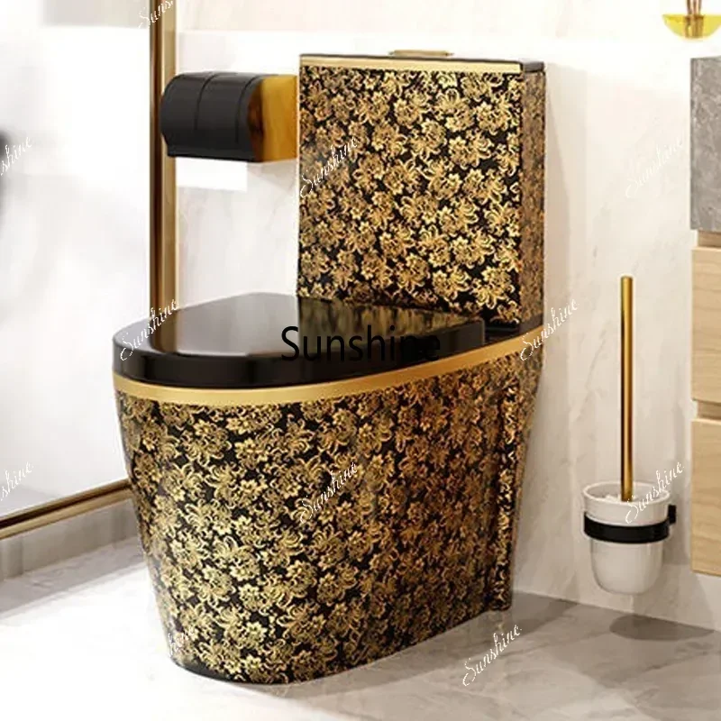YColor gold toilet exports Global color gold toilet siphon water-saving European flush toilet Black gold pattern free shipping