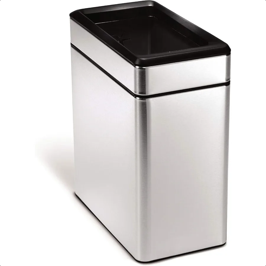 

10-литровый открытый мусорный бак с профилем 2,6 галлона, тонкий мусорный бак для спальни, ванной комнаты, офиса, матовая нержавеющая сталь