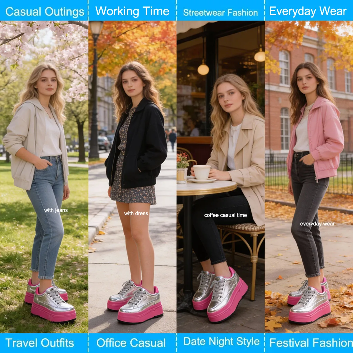 รองเท้าผ้าใบแฟชั่นผู้หญิง Fujin 9 ซม. 3 นิ้ว พื้นหนานุ่มสบาย หนังแท้ รองเท้าผู้หญิงแบบวัลคาไนซ์ ส้นสูง รองเท้าลำลอง