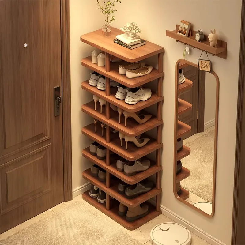 Shoe rack door multi-layer indoor household ultra-narrow storage shelf new rental house shelf simple shoe cabinet