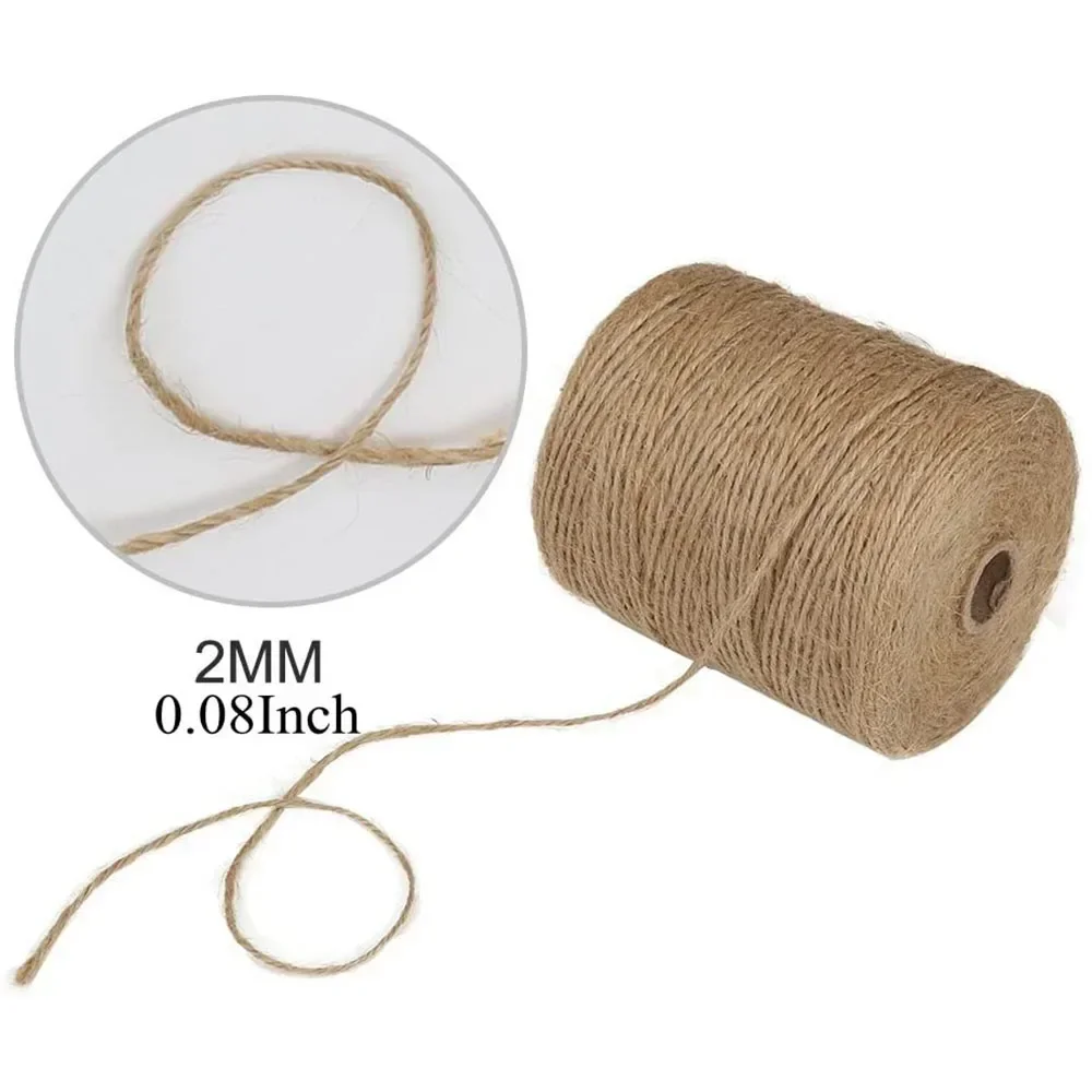 Cordón de hilo marrón, cuerda de yute para envolver regalos, decoración navideña de boda, 2MM, 100 m/lote, manualidades DIY, hilo de yute Natural